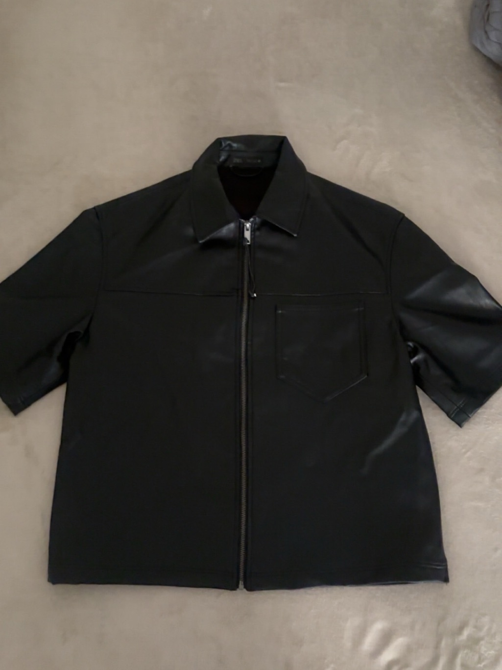 Mens Black Leather Jacket Short Sleeve Brand New Size M